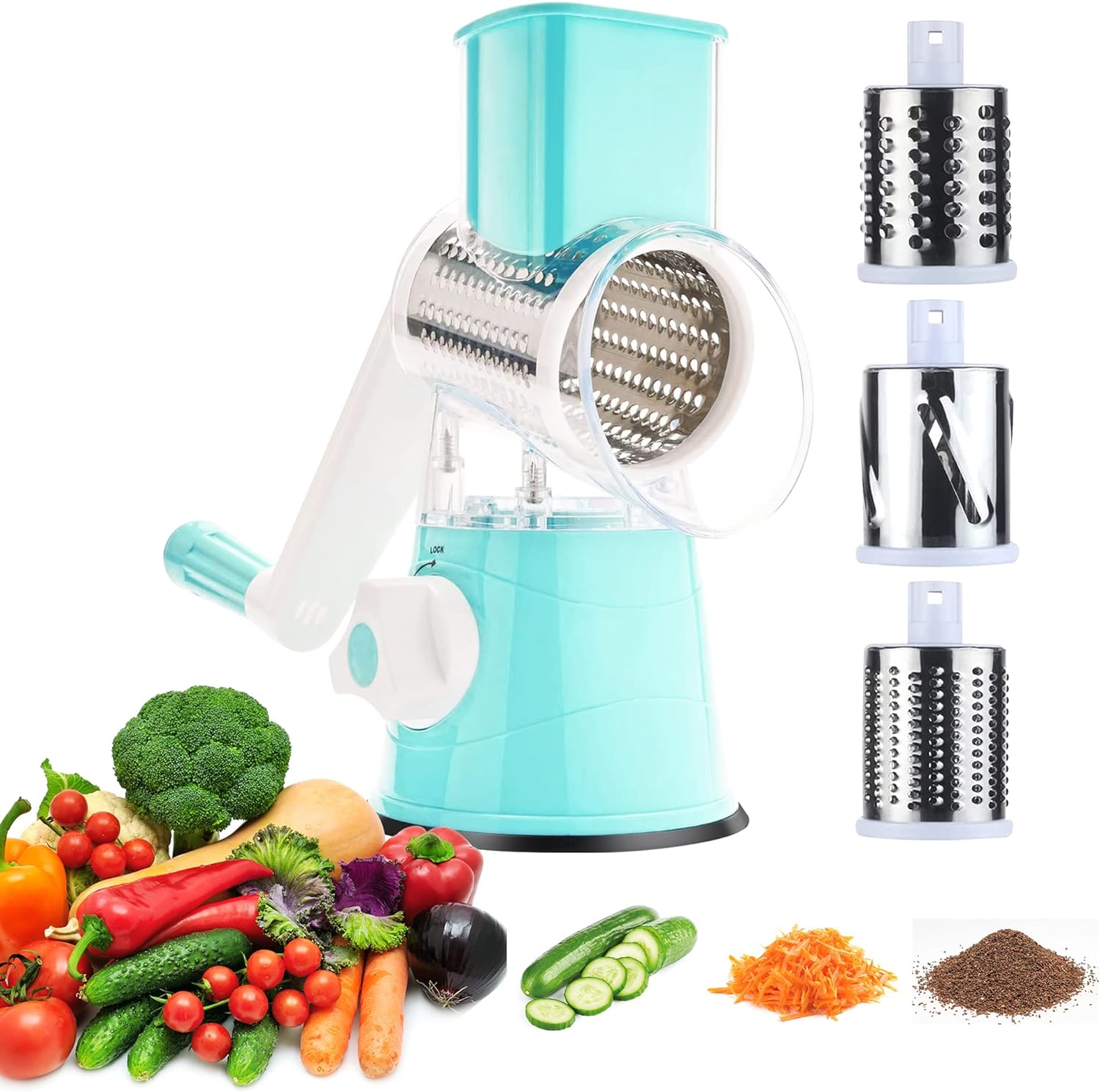 3rd generation rotary cheese grater mandoline vegetable slicer with 3 replacement blades easy to clean rotary shredder f