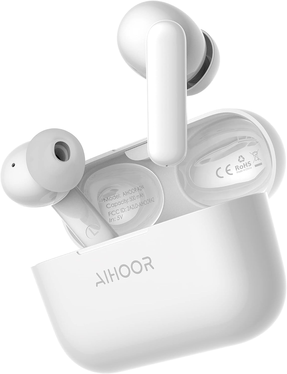 AIHOOR Wireless Earbuds for iOS  Android Phones, Bluetooth 5.3 in-Ear Headphones with Extra Bass, Built-in Mic, Touch Control, USB Charging Case, 30hr Battery Earphones (High Gloss White)