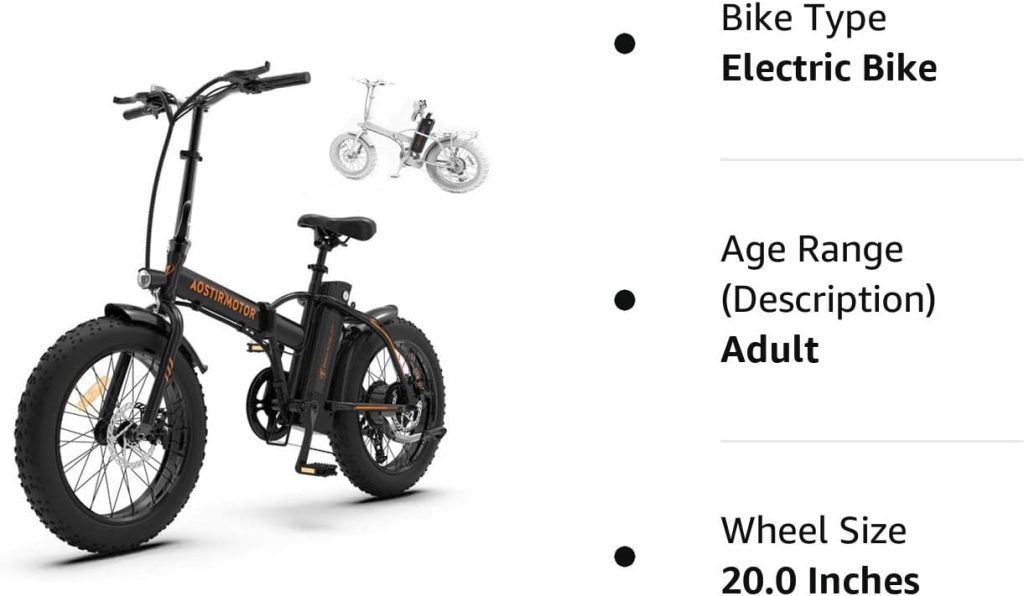 aostirmotor Folding Electric Bike 20 inch Fat Tire Electric Bicycle with 500W Motor 36V 13AH Removable Lithium Battery,ebike for Adults (A20(with Standard))