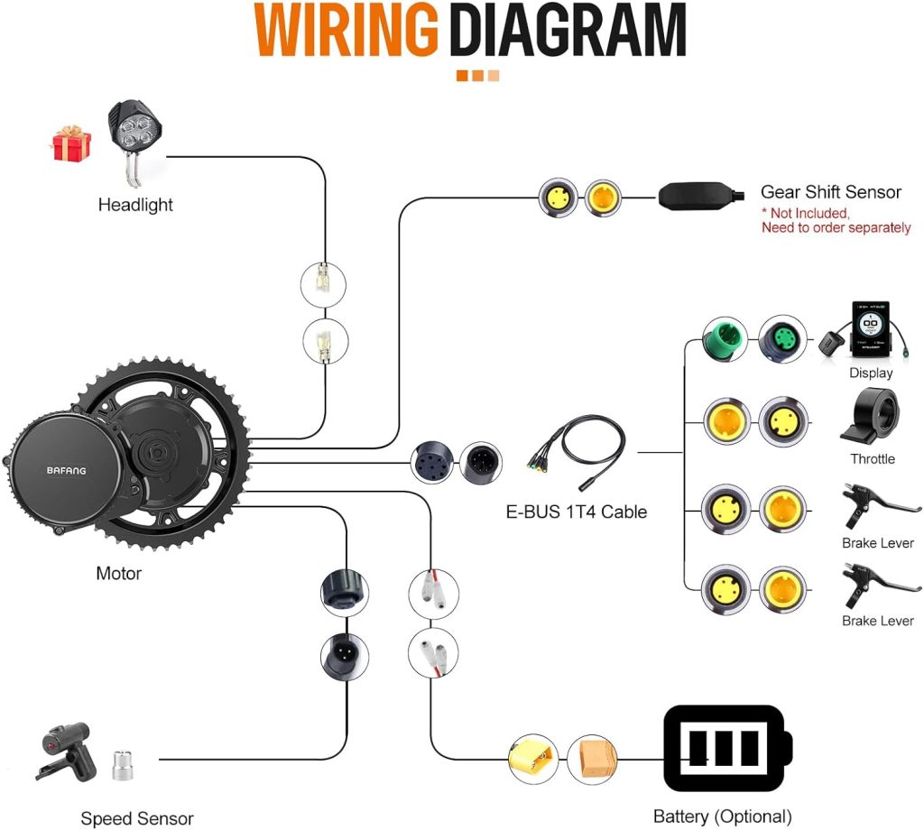 BAFANG BBS02 48V 750W Mid Drive Kit with Battery (Optional), 8Fun Bicycle Motor Kit with LCD Display  Chainring, Electric Brushless Bike Motor Motor para Bicicleta for 68-73mm BB