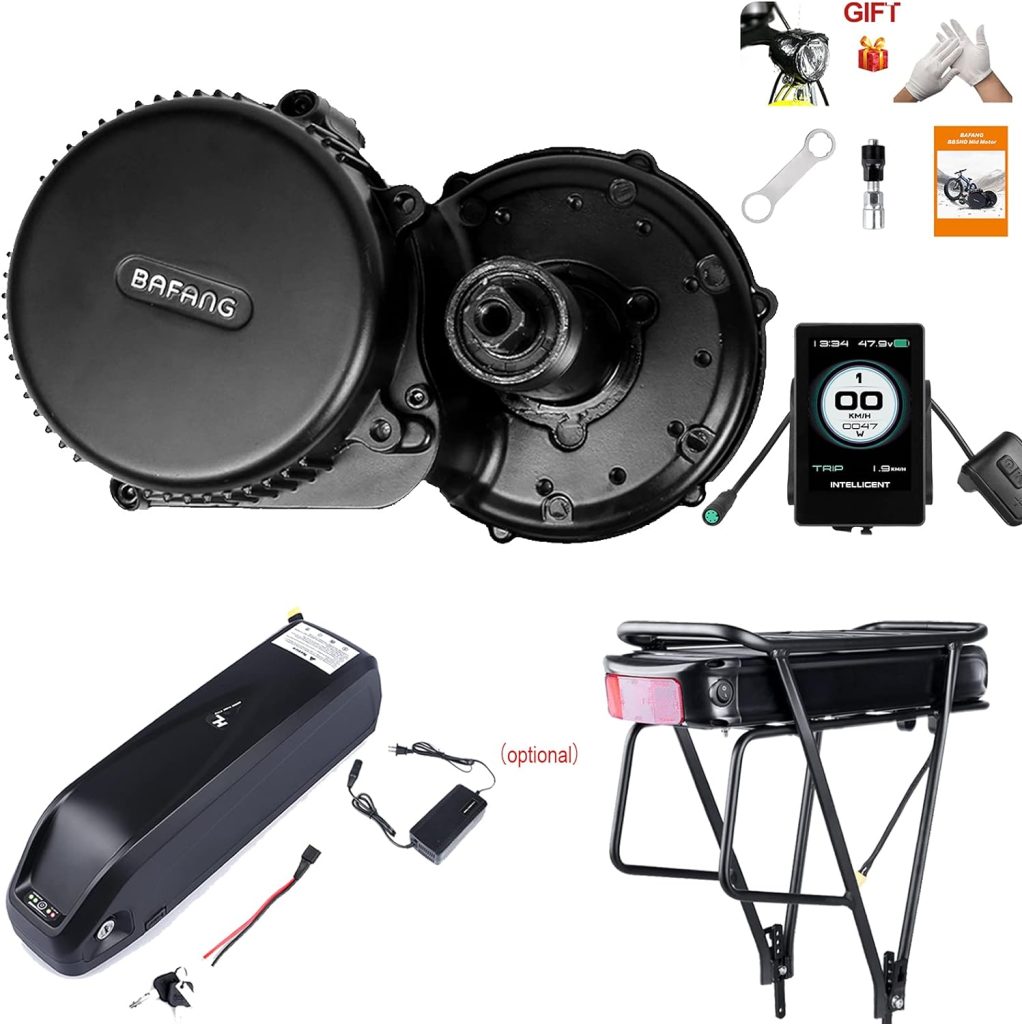 BAFANG BBS02 48V 750W Mid Drive Kit with Battery (Optional), 8Fun Bicycle Motor Kit with LCD Display  Chainring, Electric Brushless Bike Motor Motor para Bicicleta for 68-73mm BB