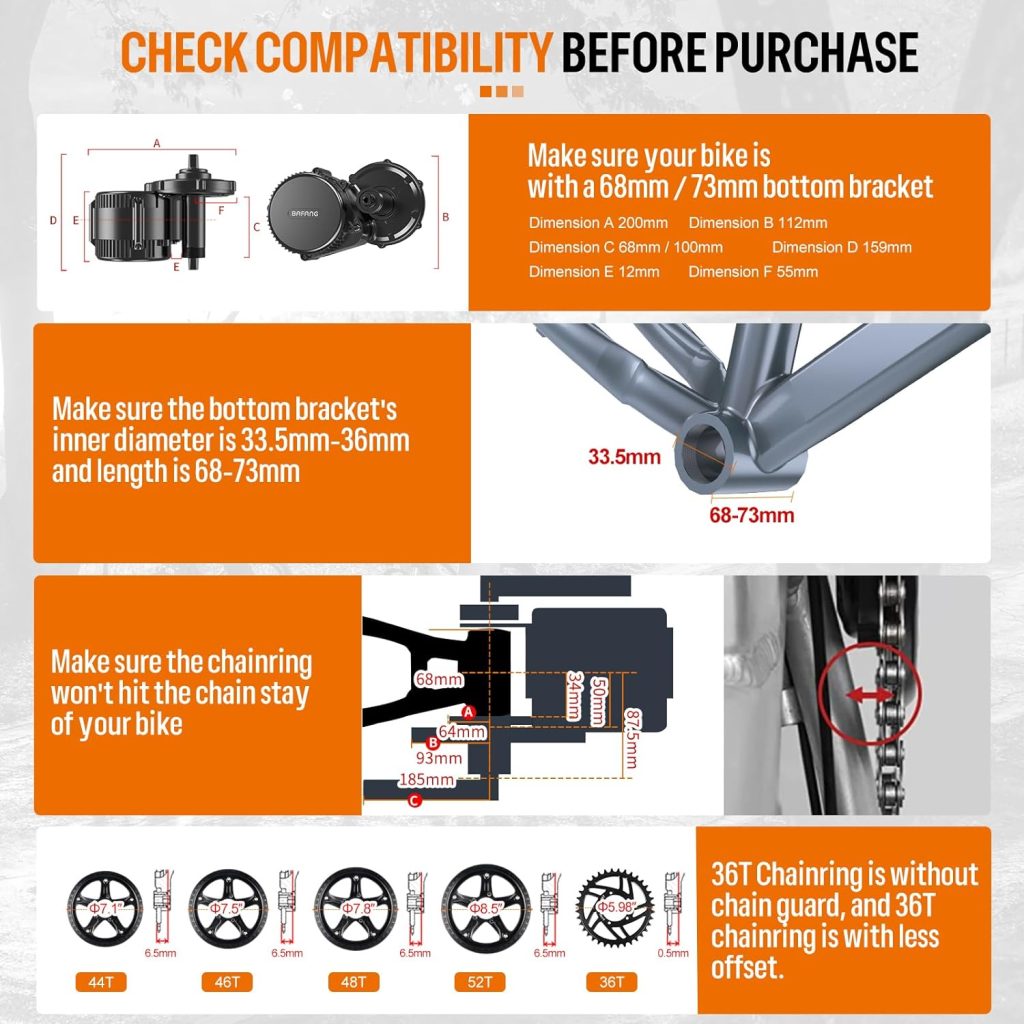 BAFANG BBS02 48V 750W Mid Drive Kit with Battery (Optional), 8Fun Bicycle Motor Kit with LCD Display  Chainring, Electric Brushless Bike Motor Motor para Bicicleta for 68-73mm BB