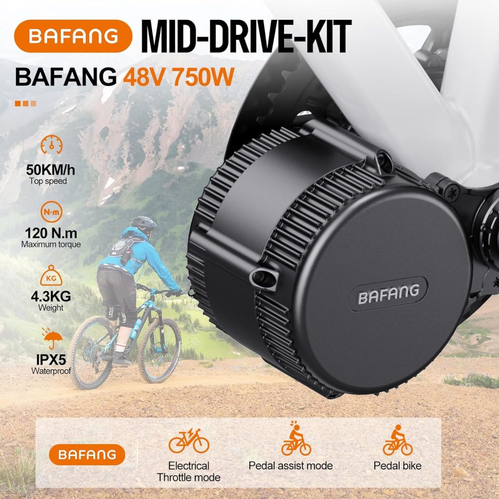 BAFANG BBS02 48V 750W Mid Drive Kit with Battery (Optional), 8Fun Bicycle Motor Kit with LCD Display  Chainring, Electric Brushless Bike Motor Motor para Bicicleta for 68-73mm BB