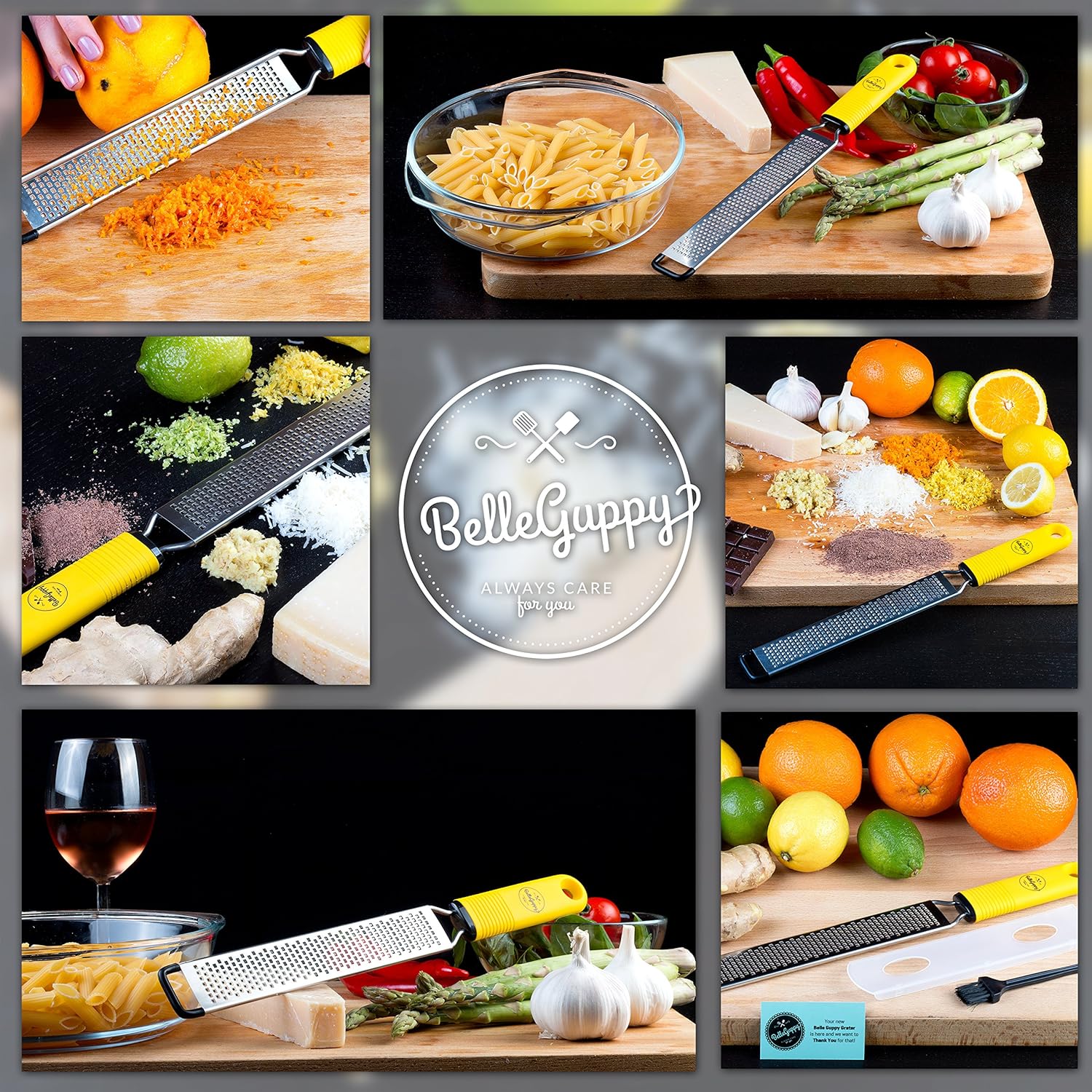 BelleGuppy Lemon Zester  Cheese Grater, Professional Zesting tool for Parmesan, Citrus, Ginger, Nutmeg, Garlic, Chocolate, Fruits, Razor-Sharp Stainless Steel Blade Protective cover, Dishwasher Save