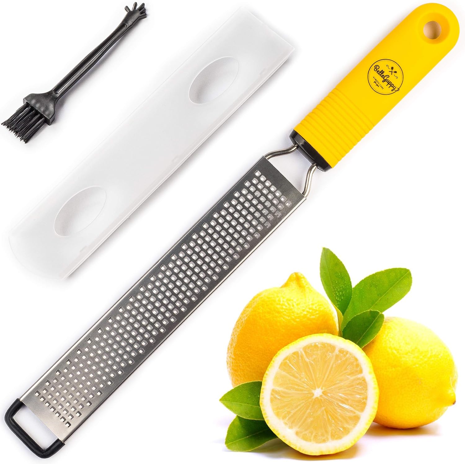 BelleGuppy Lemon Zester  Cheese Grater, Professional Zesting tool for Parmesan, Citrus, Ginger, Nutmeg, Garlic, Chocolate, Fruits, Razor-Sharp Stainless Steel Blade Protective cover, Dishwasher Save