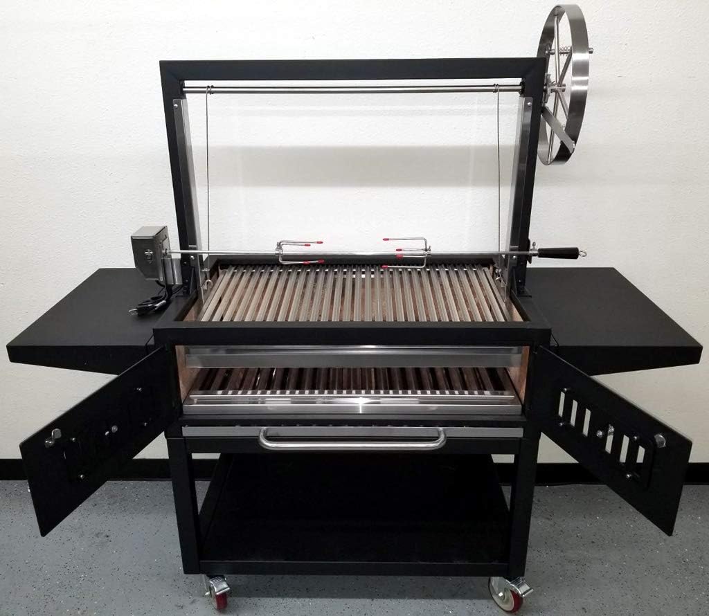 black outdoor charcoal bbq parrilla santa mariaargentine rotisserie grill spit with stainless steel 304 grates wheels ha 3