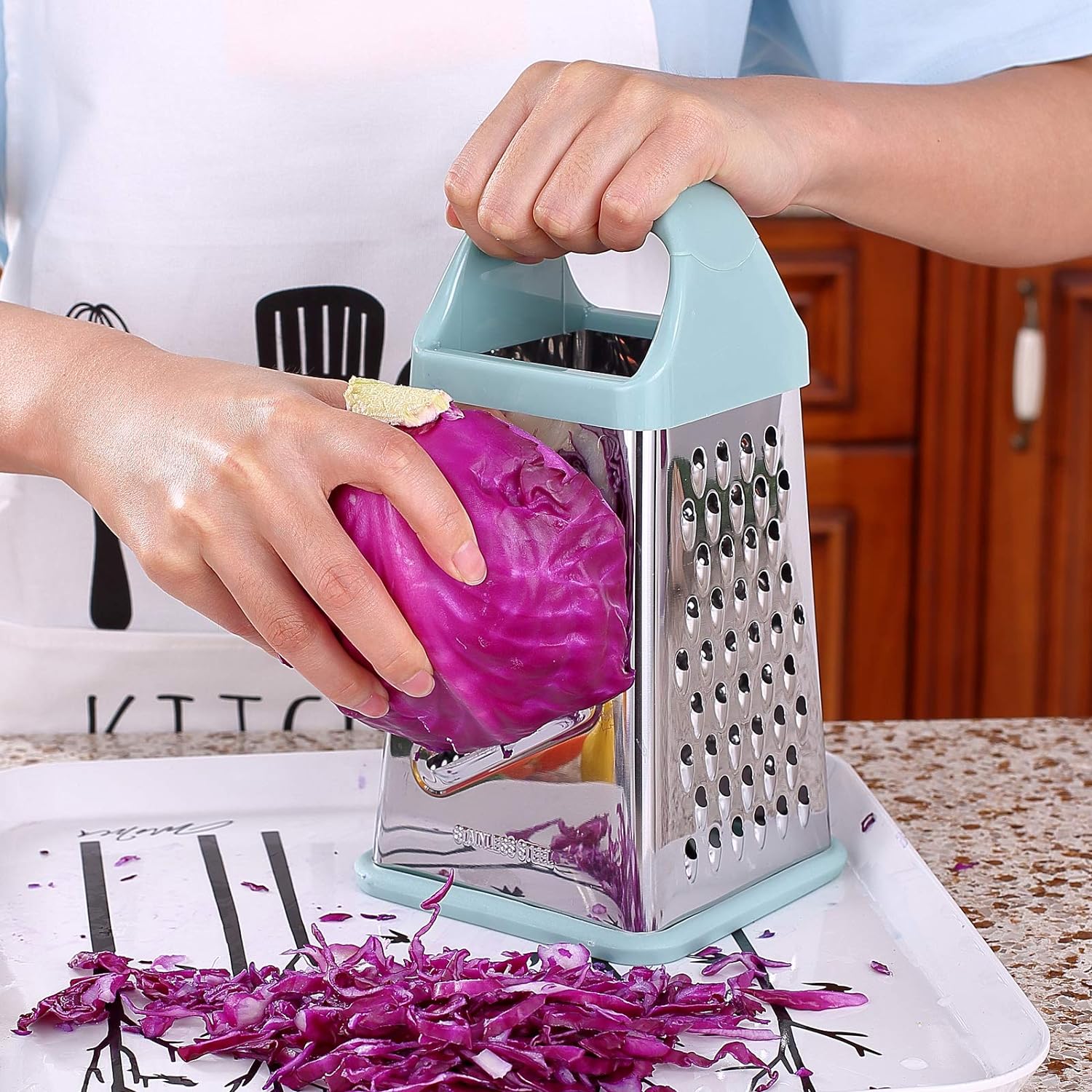 Box Grater, GUANCI Stainless Steel 4-Sided Graters for Parmesan Cheese, chocolate, Vegetables, Fruits, Ginger, Non-Slip Base, XL Size