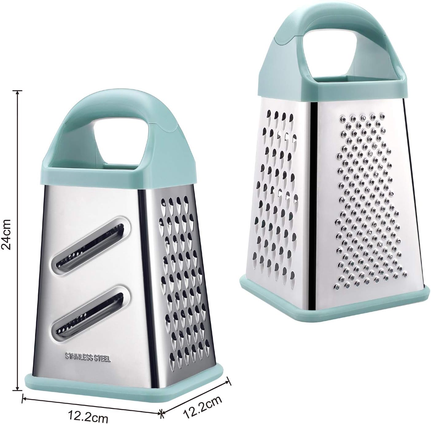 Box Grater, GUANCI Stainless Steel 4-Sided Graters for Parmesan Cheese, chocolate, Vegetables, Fruits, Ginger, Non-Slip Base, XL Size