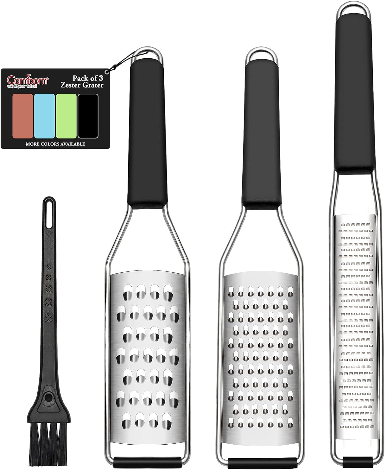 Cambom Cheese Grater Citrus Zester Lemon Zester Pack of 3-304 Stainless Steel - A Sharp Tool for Parmesan Cheese, Ginger, Garlic, Nutmeg, Chocolate, Vegetables，Fruits，Dishwasher Safe