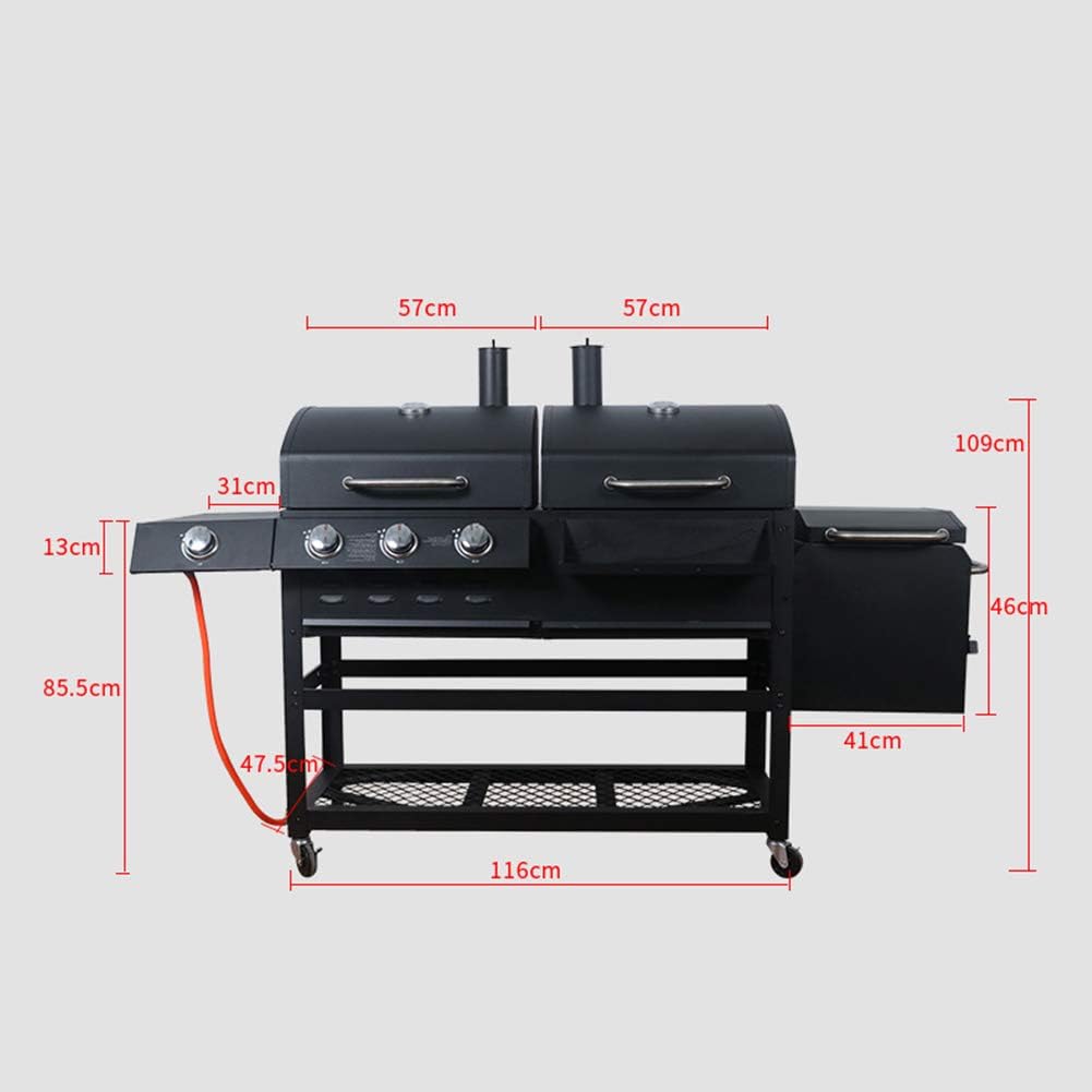 Charcoal and Gas Dual-Purpose Grill,Stainless Steel 12,000 BTU Patio Garden Barbecue Grill,Smoked Oven on The Side