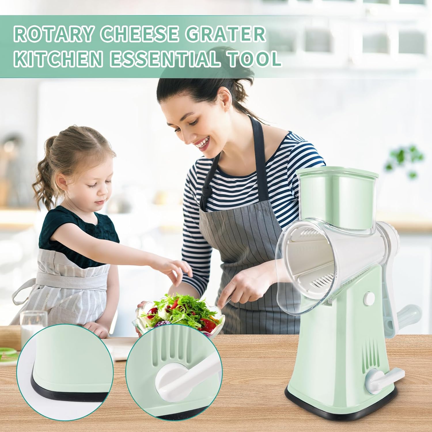 cheese grater 5 in 1rotary cheese graterversatile manual cheese grater with handle cheese shredderefficient slicer and n 3