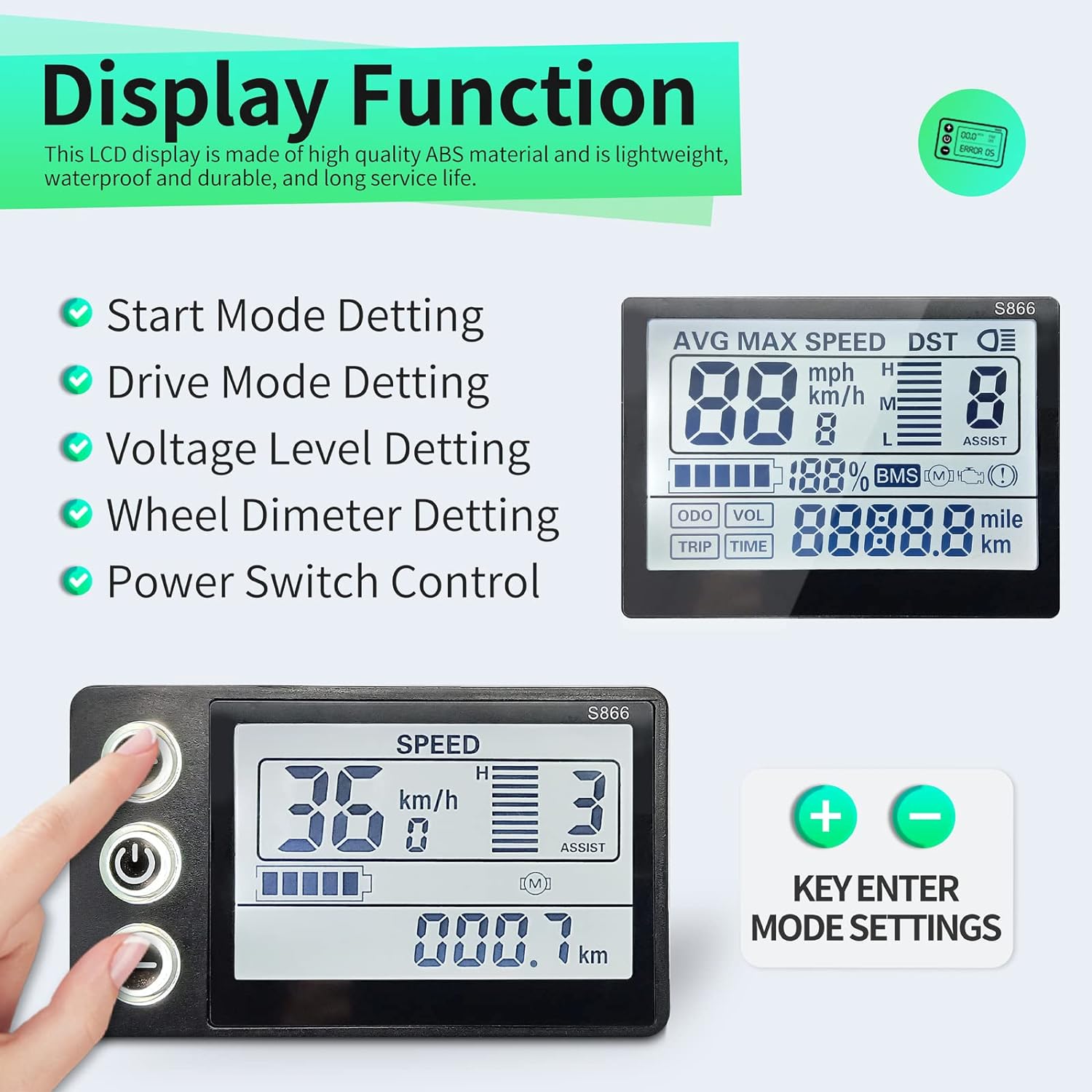 EBike Conversion Kit 500W/1000W, 36V/48V 22A/30A Brushless Controller Mini LCD S866 Display for Electric Bicycle Scooter Mountain Bike Parts