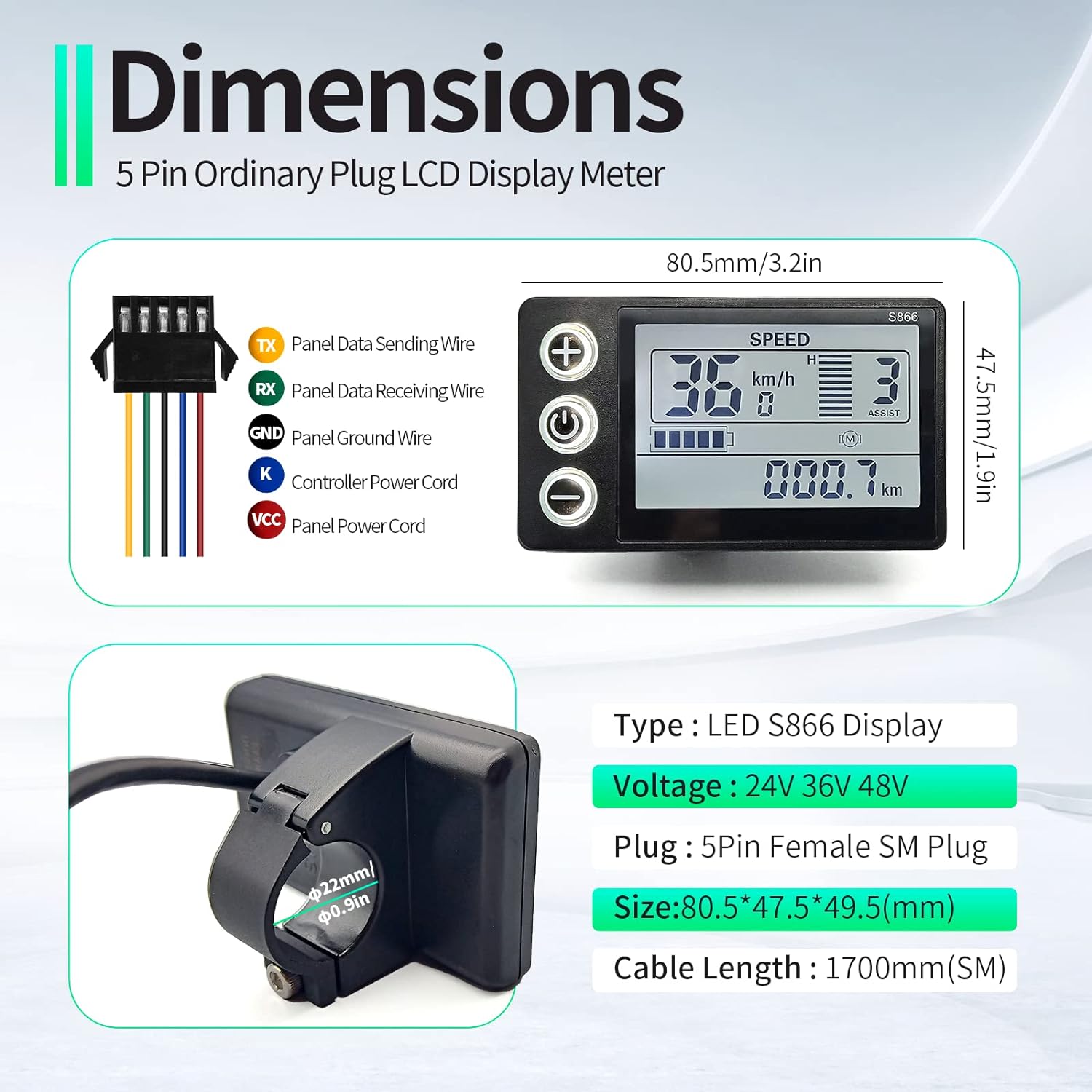 EBike Conversion Kit 500W/1000W, 36V/48V 22A/30A Brushless Controller Mini LCD S866 Display for Electric Bicycle Scooter Mountain Bike Parts