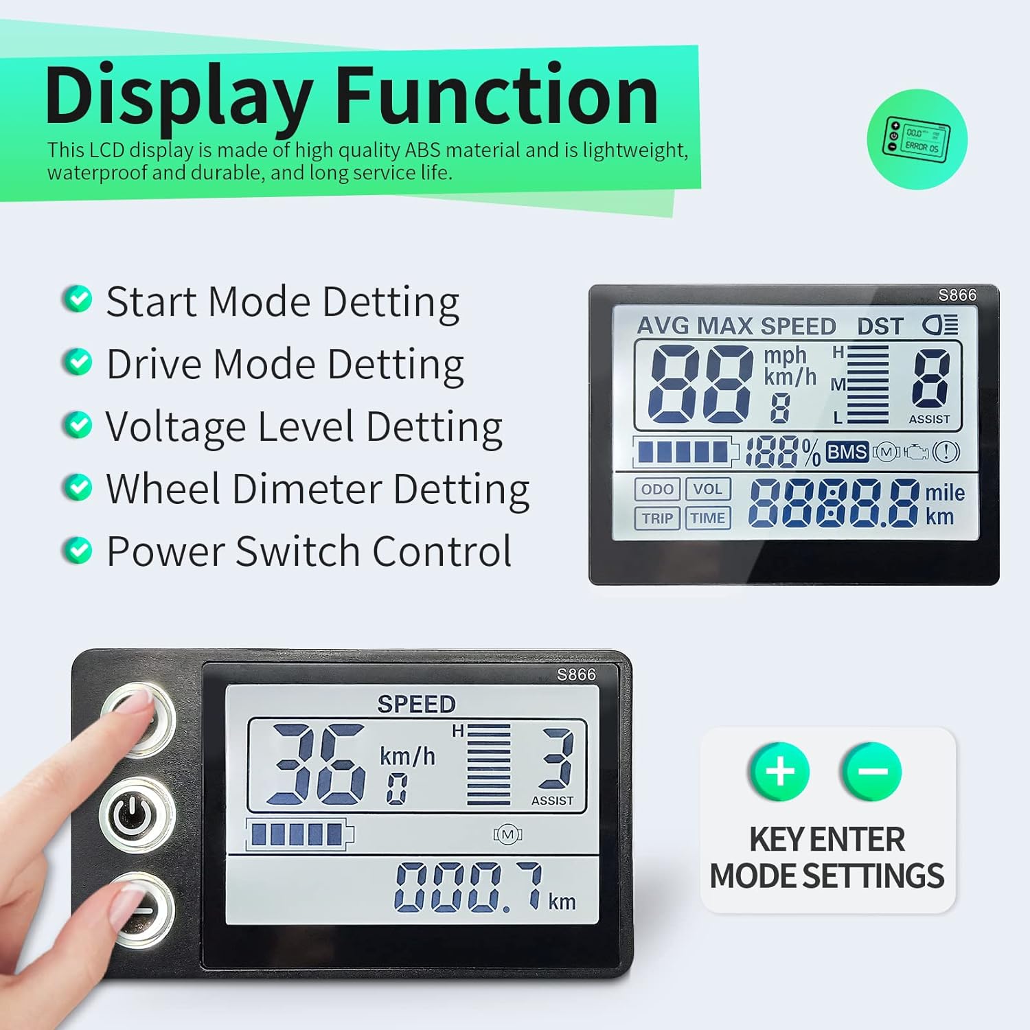 EBike Conversion Kit 500W/1000W, 36V/48V 22A/30A Brushless Controller Mini LCD S866 Display for Electric Bicycle Scooter Mountain Bike Parts