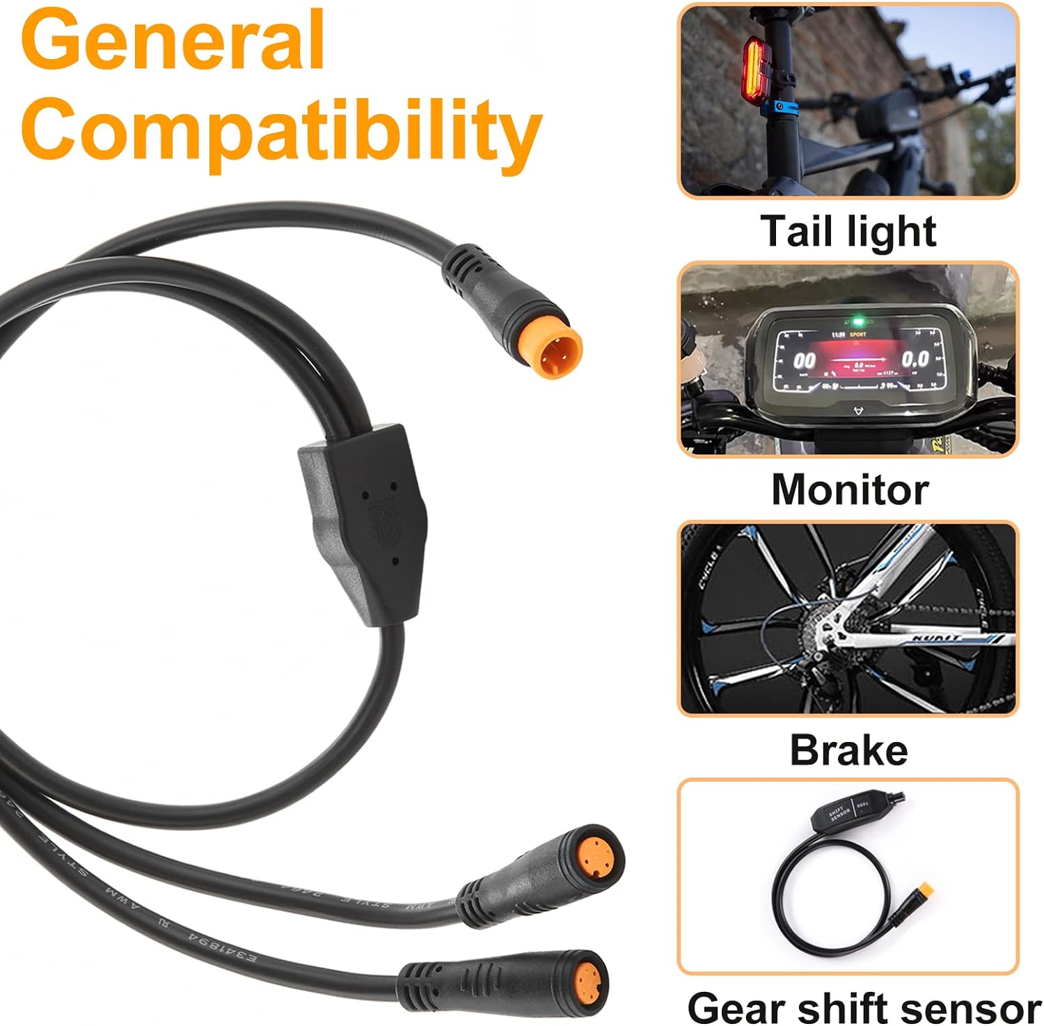 EDENCOMERS Electric Bicycle 1T2 Extension Cable Y-Split Extension Wire with Waterproof Connector for Ebike Light, Gear Sensor and Brake in Ebike Modification Kit