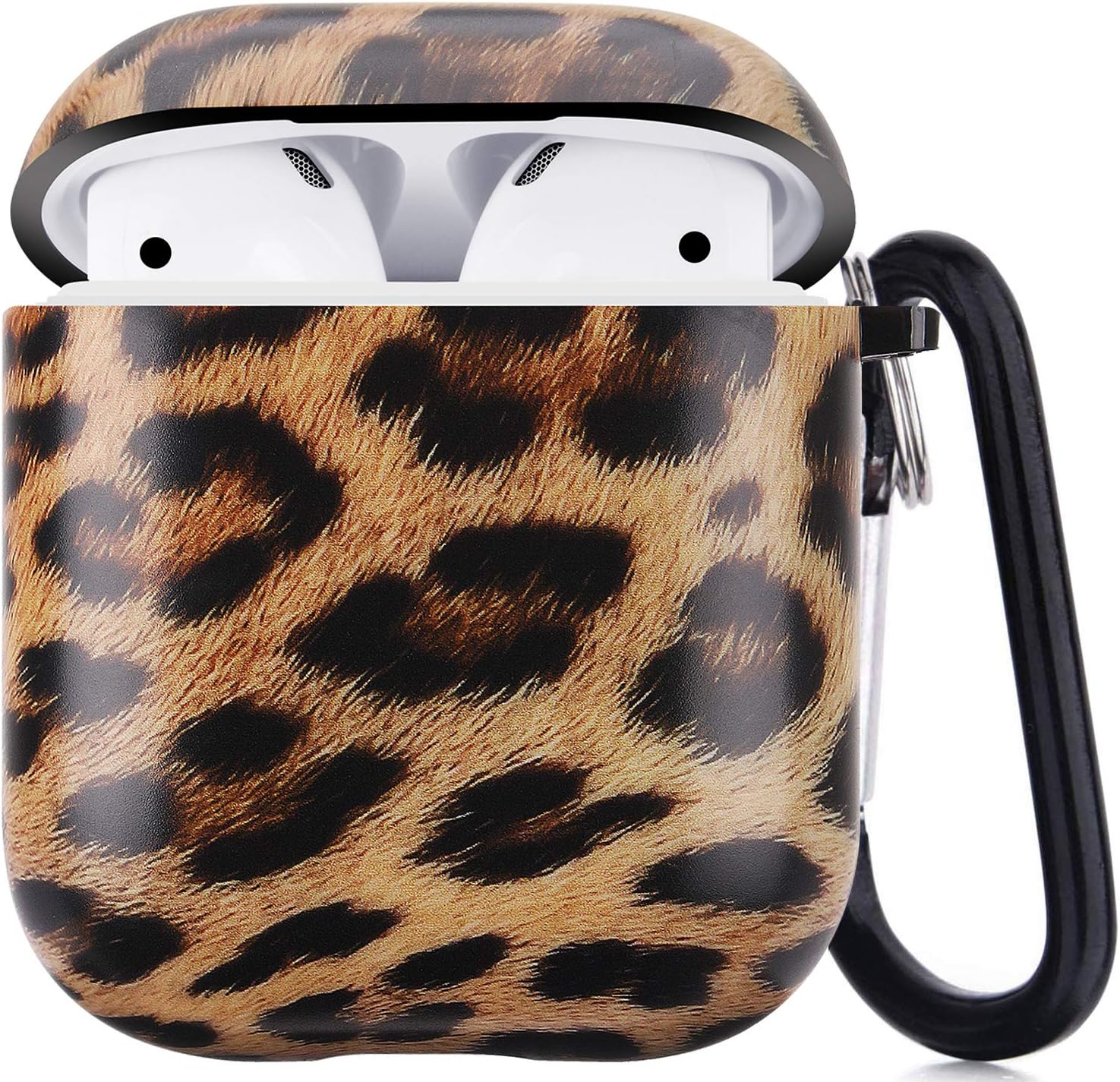 Happypapa Airpods Case Designed for Apple AirPods 2  1 Full Protective Case Cover with Keychain Cute Girls Men Durable Shockproof Anti Lost Case for Airpods Charging Case (Leopard)