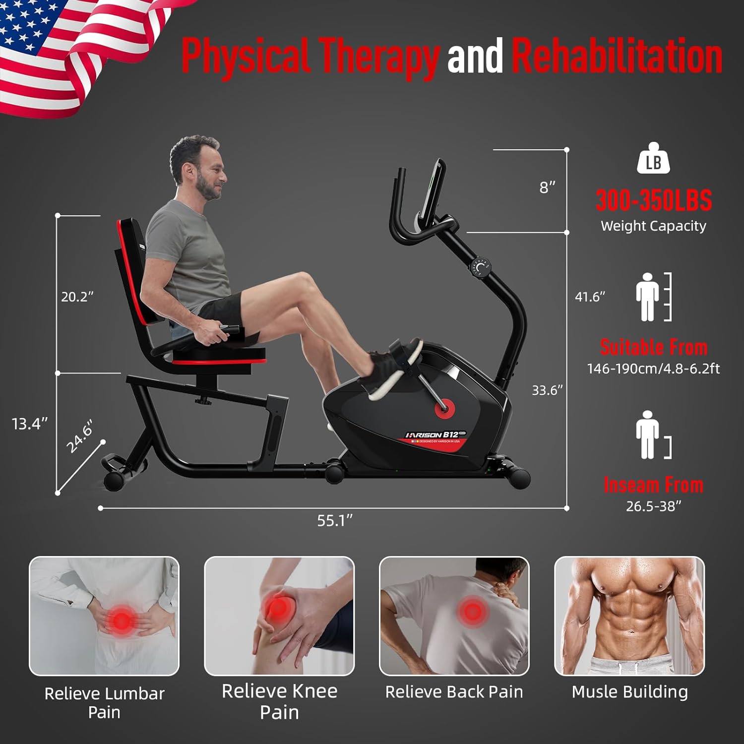 HARISON Magnetic Recumbent Exercise Bike with Arm Exerciser, Recumbent bikes for Adult and Seniors, Recumbent Exercise bike for Home 400 lbs Capacity