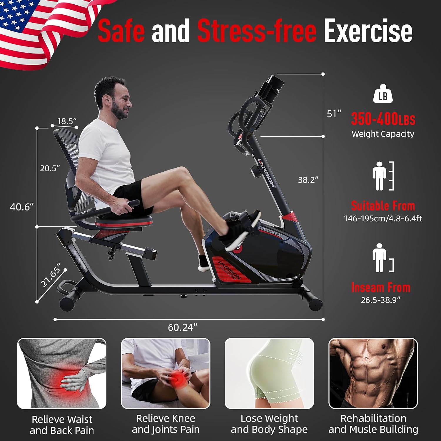 harison magnetic recumbent exercise bike with arm exerciser recumbent bikes for adult and seniors recumbent exercise bik 3