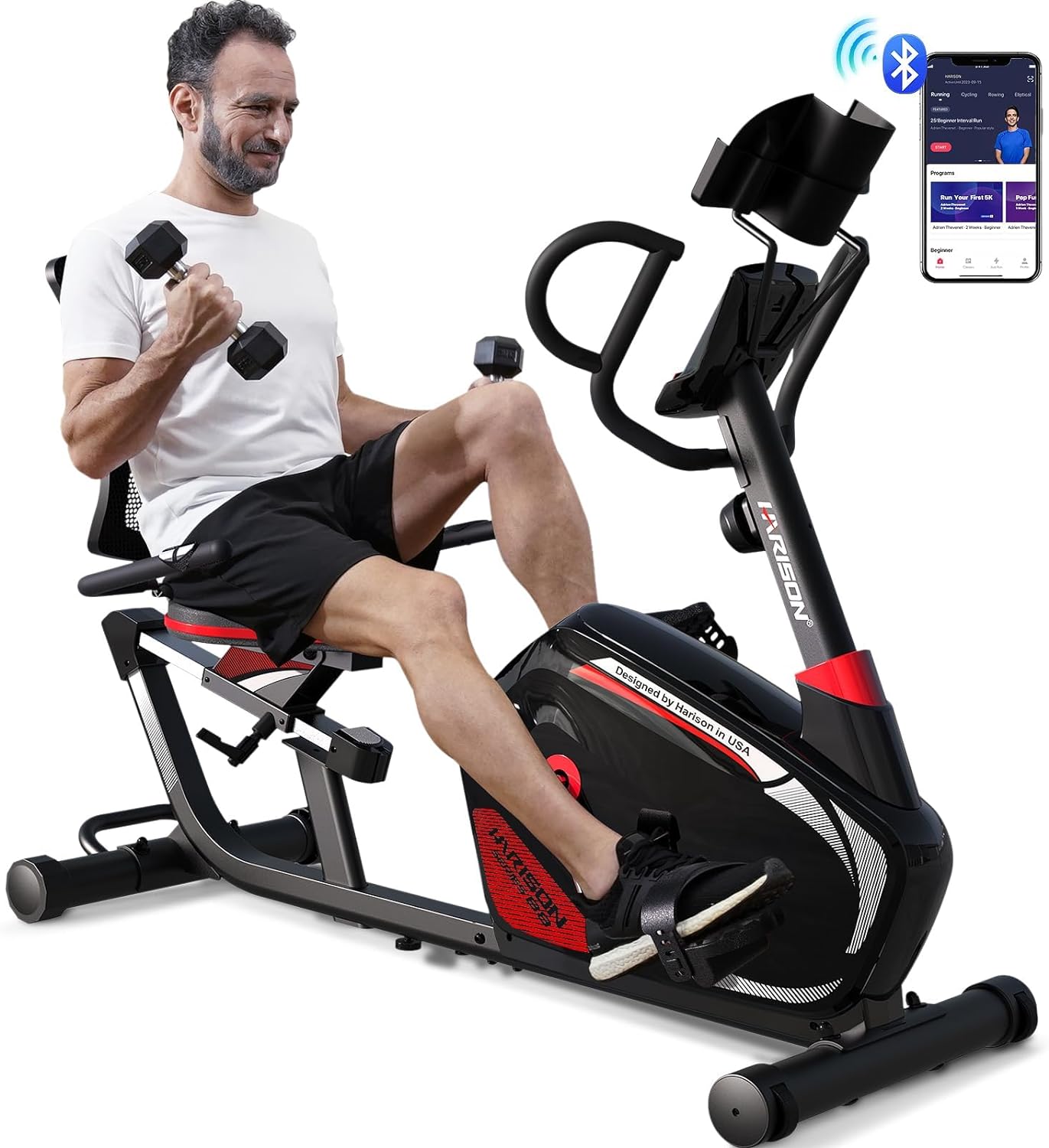 HARISON Magnetic Recumbent Exercise Bike with Arm Exerciser, Recumbent bikes for Adult and Seniors, Recumbent Exercise bike for Home 400 lbs Capacity