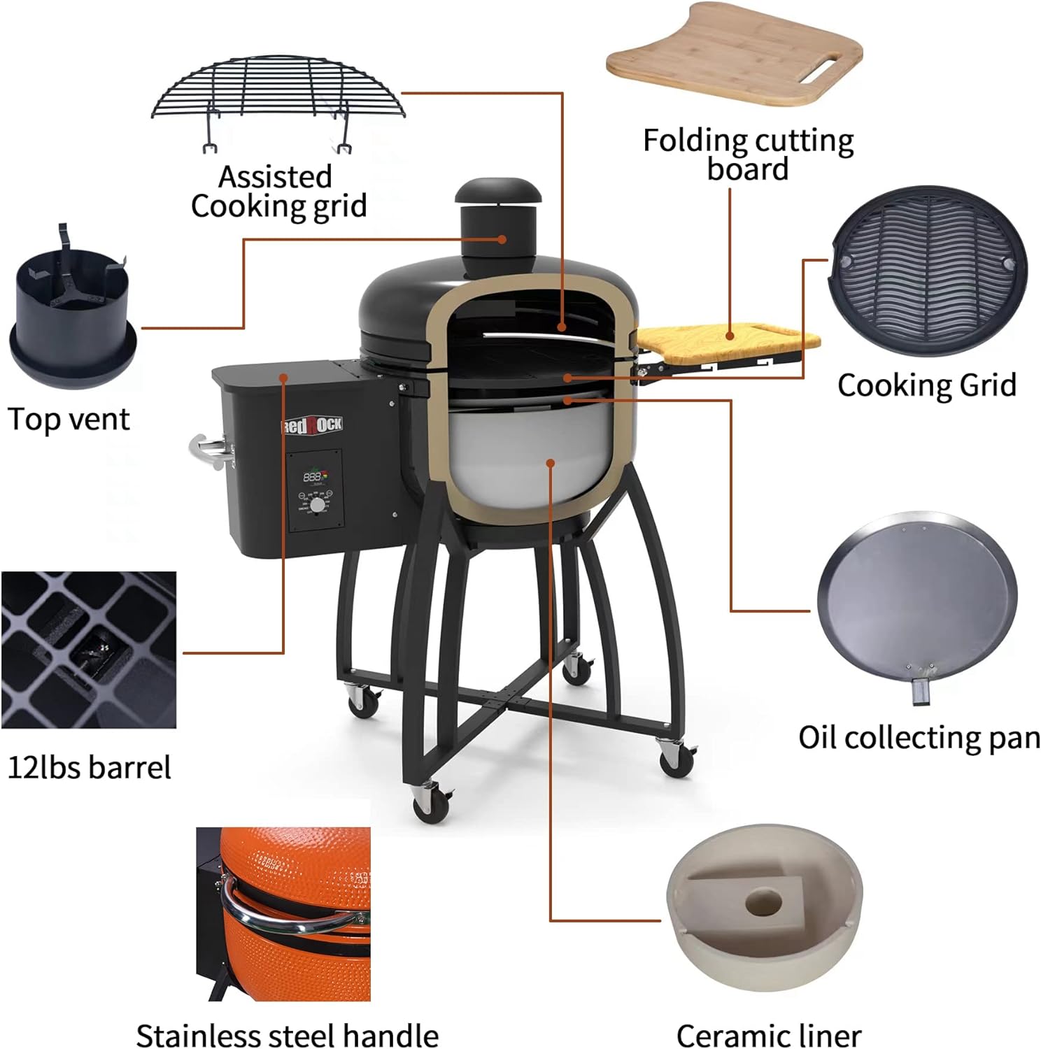 modern 24 ceramic pellet grill with 196 diameter gridiron double ceramic liner 4 in 1 smoked roasted bbq pan roasted for 2