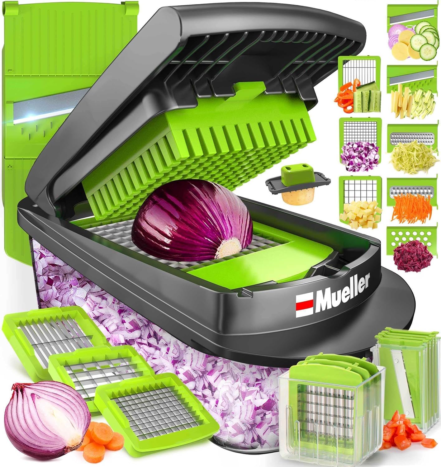 mueller pro series 10 in 1 8 blade vegetable chopper onion mincer cutter dicer egg slicer with container