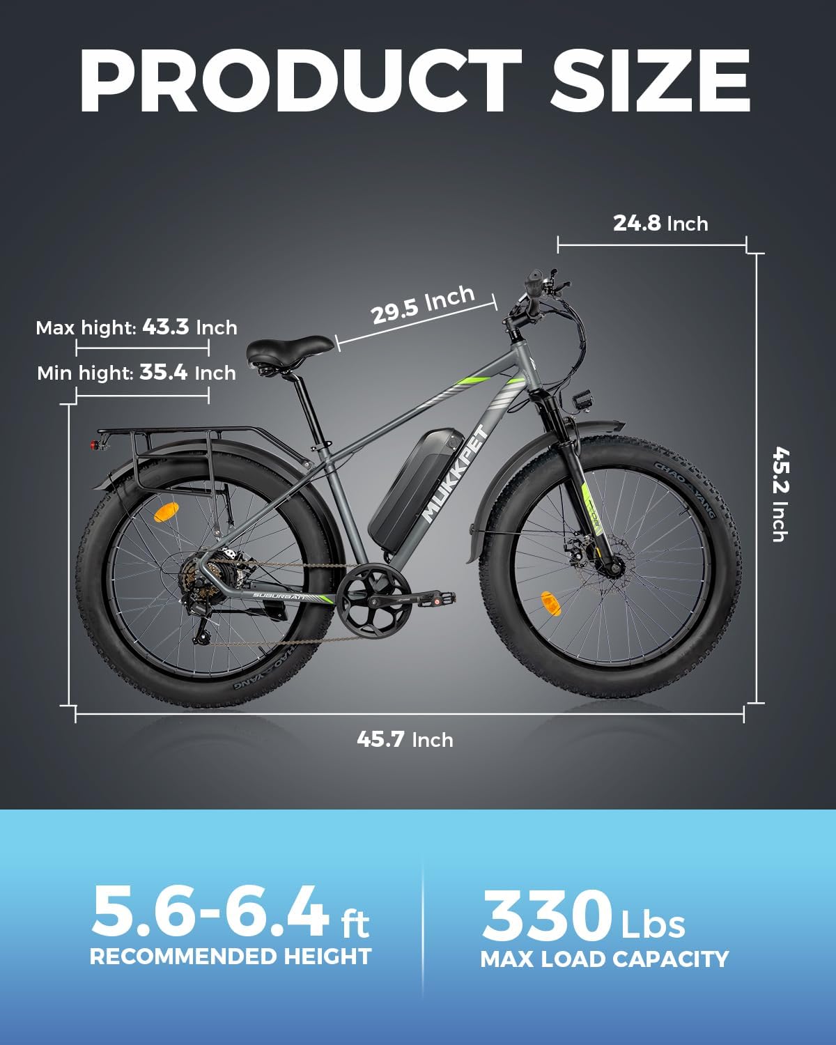 Mukkpet Suburban 750W Electric Bike for Adults 26 * 4.0 All Terrain Tire Electric Mountain Bikes 48V 15AH BMS Removable Lithium Battery Electric Bicycle Shimano 7-Speed Electric Bike, Standard