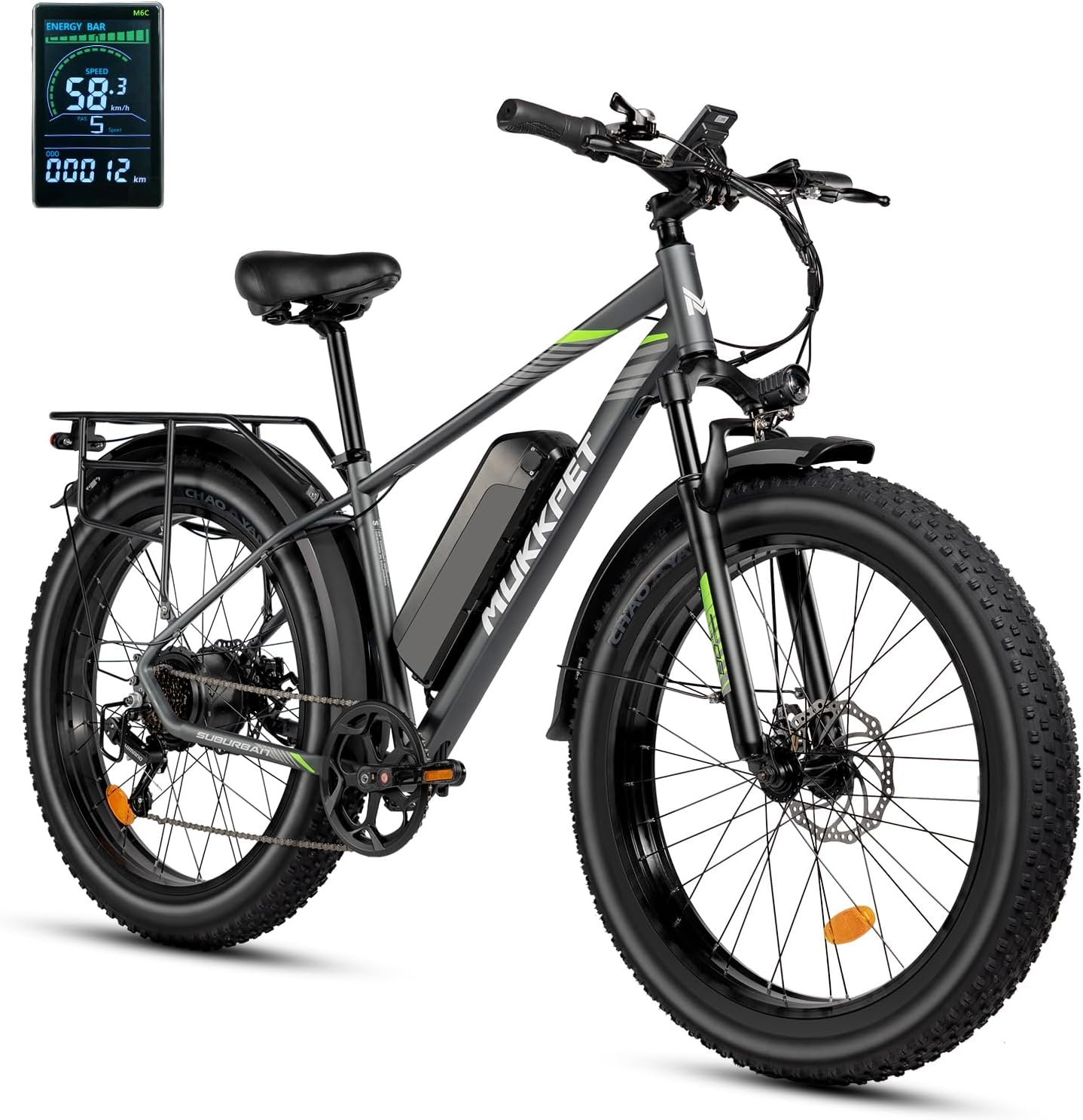 mukkpet suburban 750w electric bike for adults 26 40 all terrain tire electric mountain bikes 48v 15ah bms removable lit