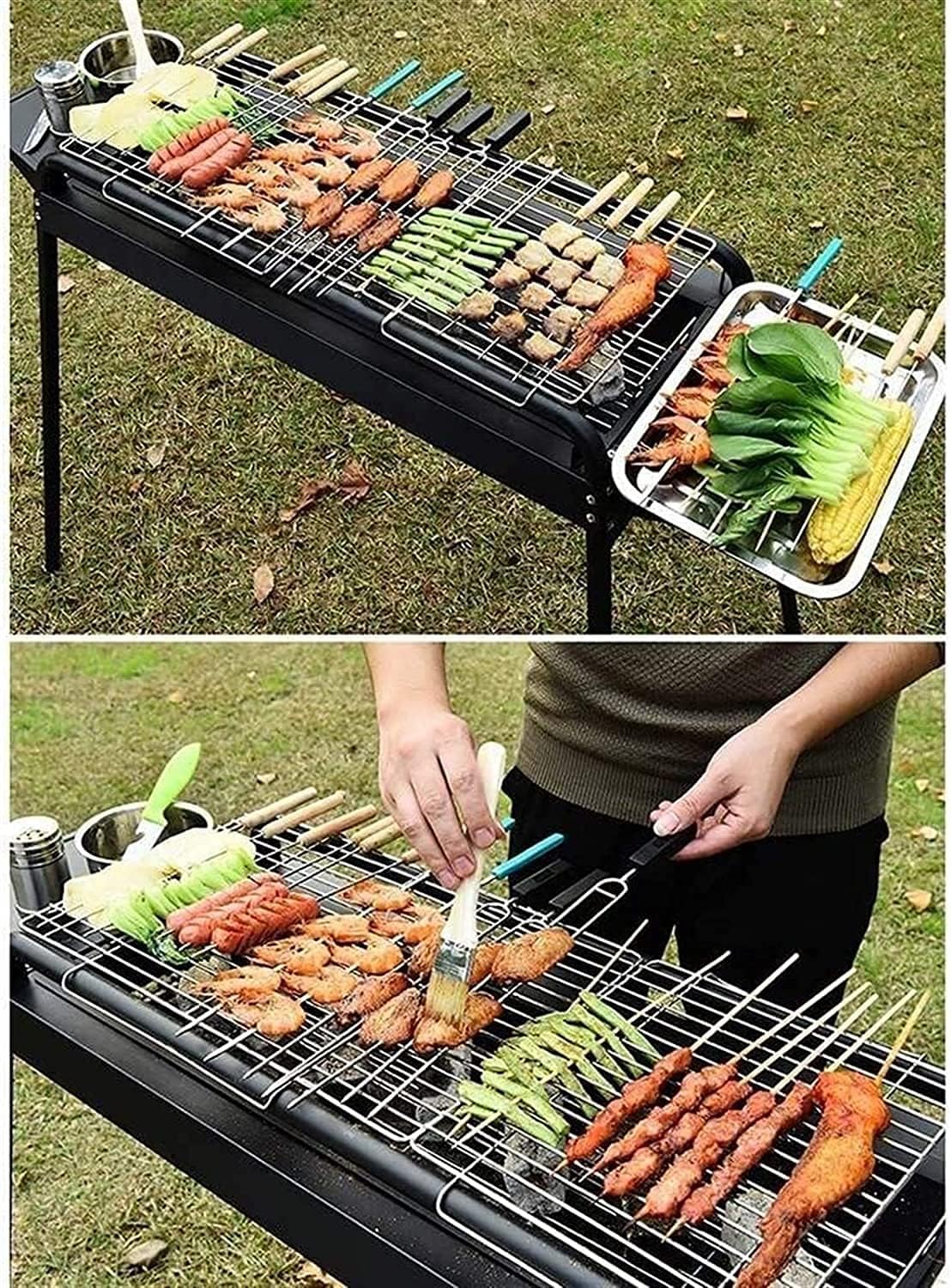 myhzh home outdoor outdoor indoor barbecue charcoal outdoor barbecue stainless steel folding free installation barbeque 1 1