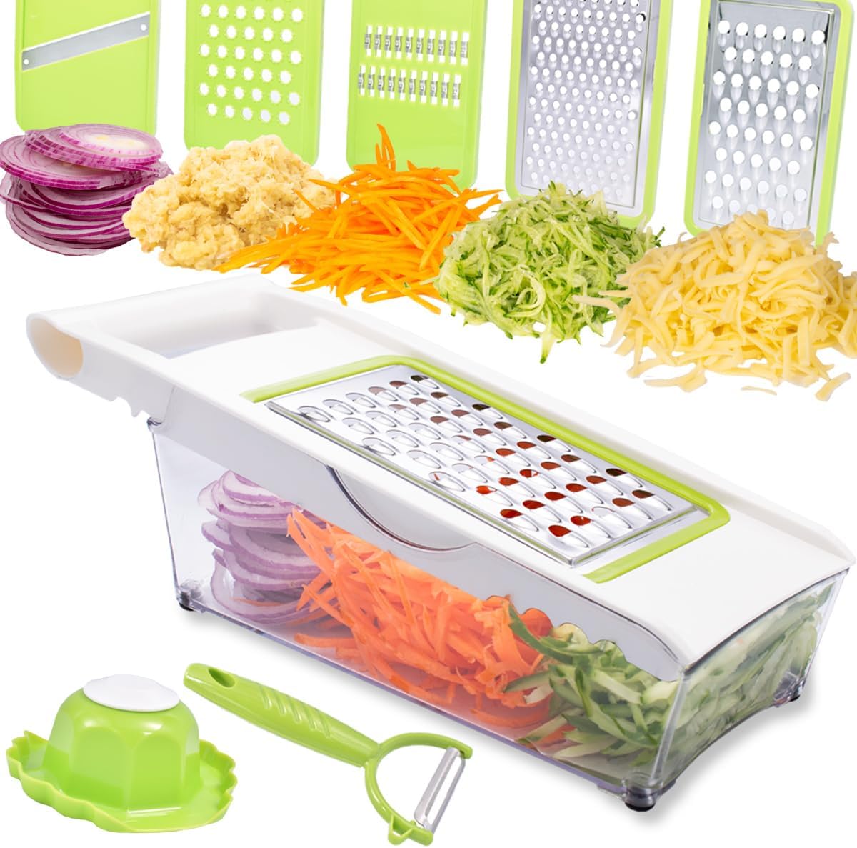 nacolus cheese grater with container5 in 1 mandoline slicer for kitchenmulti purpose vegetable slicer easy to clean pota