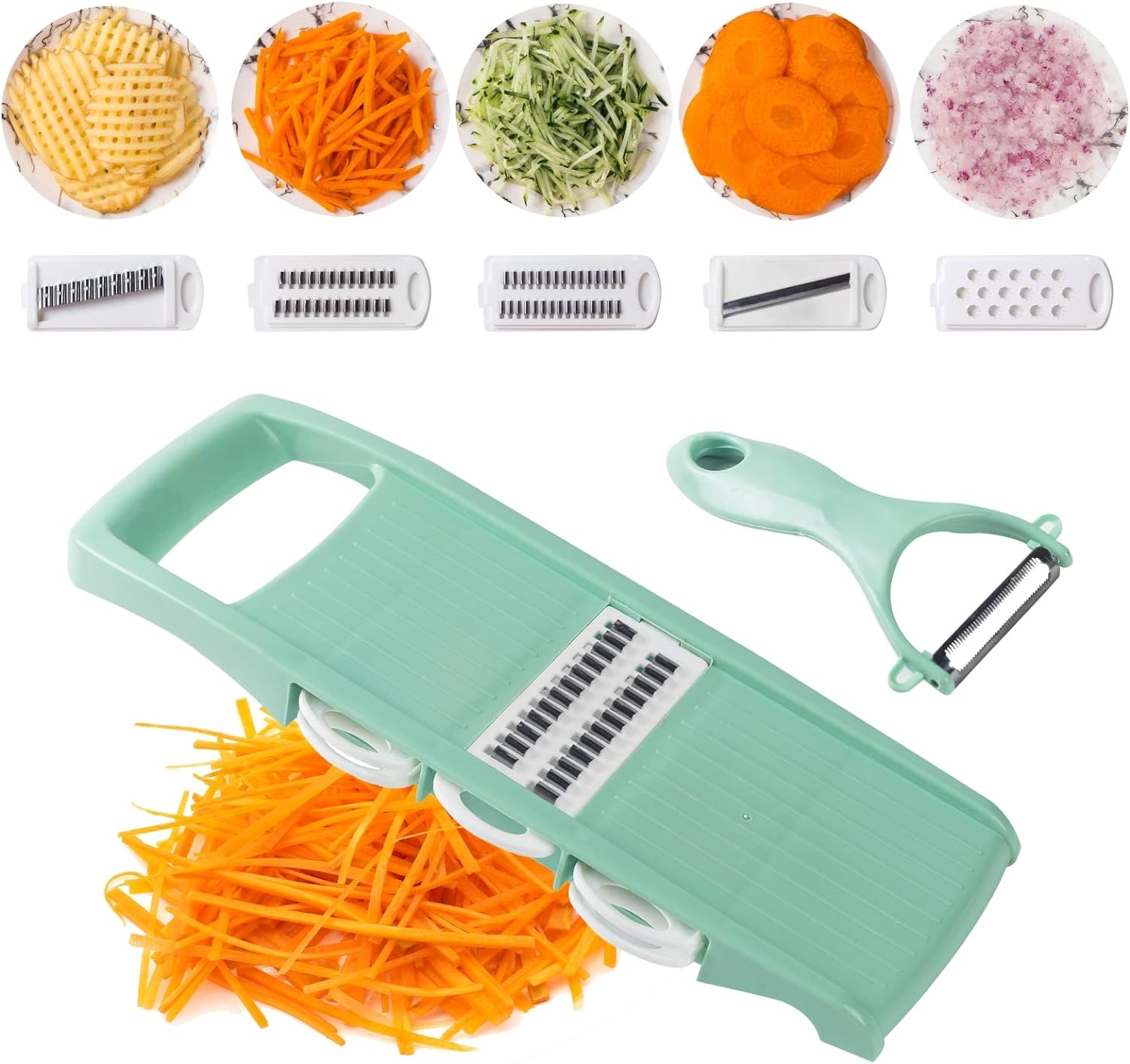 Nbguigdstr Mandoline Slicer for Kitchen 7-in-1 Mandoline Food Slicer,Vegetable/Cheese/Potato/Carrot/Cucumber Grater,Slicer, Cutter, Grinder,Waffle Fry Cutter For Potatoes,Julienne Peeler