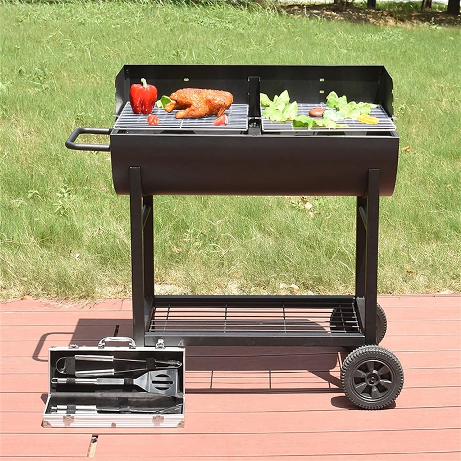 Portable BBQ Charcoal Grill with Wheels,Barbecue Grill,Christmas Party Outdoor Cooking for Backyard Patio Camping BBQ Stove