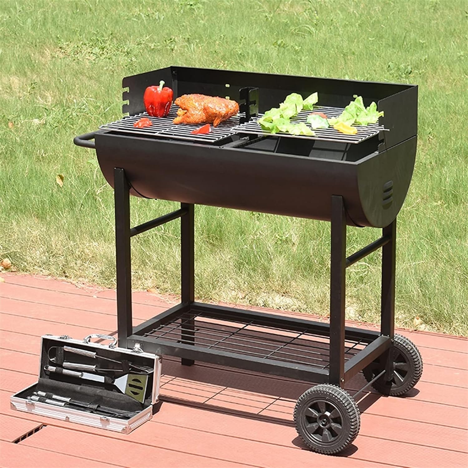 portable bbq charcoal grill with wheelsbarbecue grillchristmas party outdoor cooking for backyard patio camping bbq stov 3