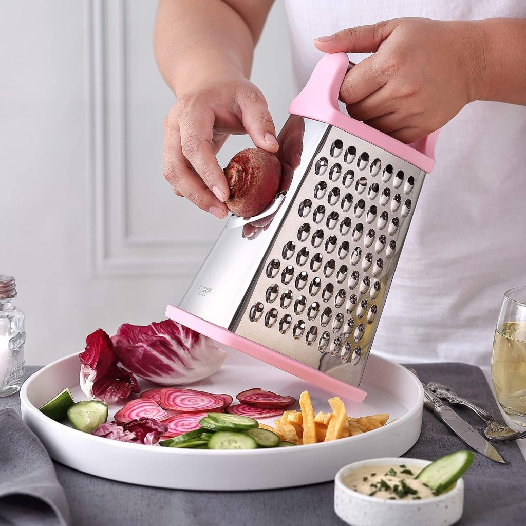 Professional Cheese Grater - Stainless Steel, XL Size, 4 Sides - Perfect Box Grater for Parmesan Cheese, Vegetables, Ginger - Dishwasher Safe - Black