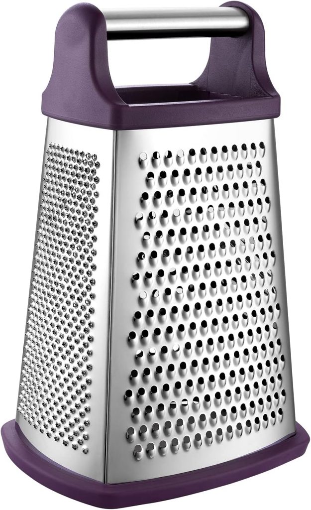 Professional Cheese Grater - Stainless Steel, XL Size, 4 Sides - Perfect Box Grater for Parmesan Cheese, Vegetables, Ginger - Dishwasher Safe - Black