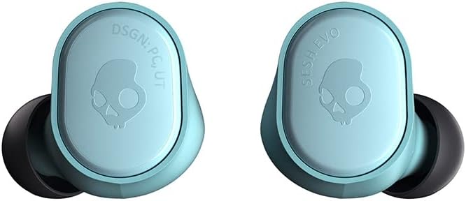 Skullcandy Sesh Evo In-Ear Wireless Earbuds, 24 Hr Battery, Microphone, Works with iPhone Android and Bluetooth Devices - Bleached Blue