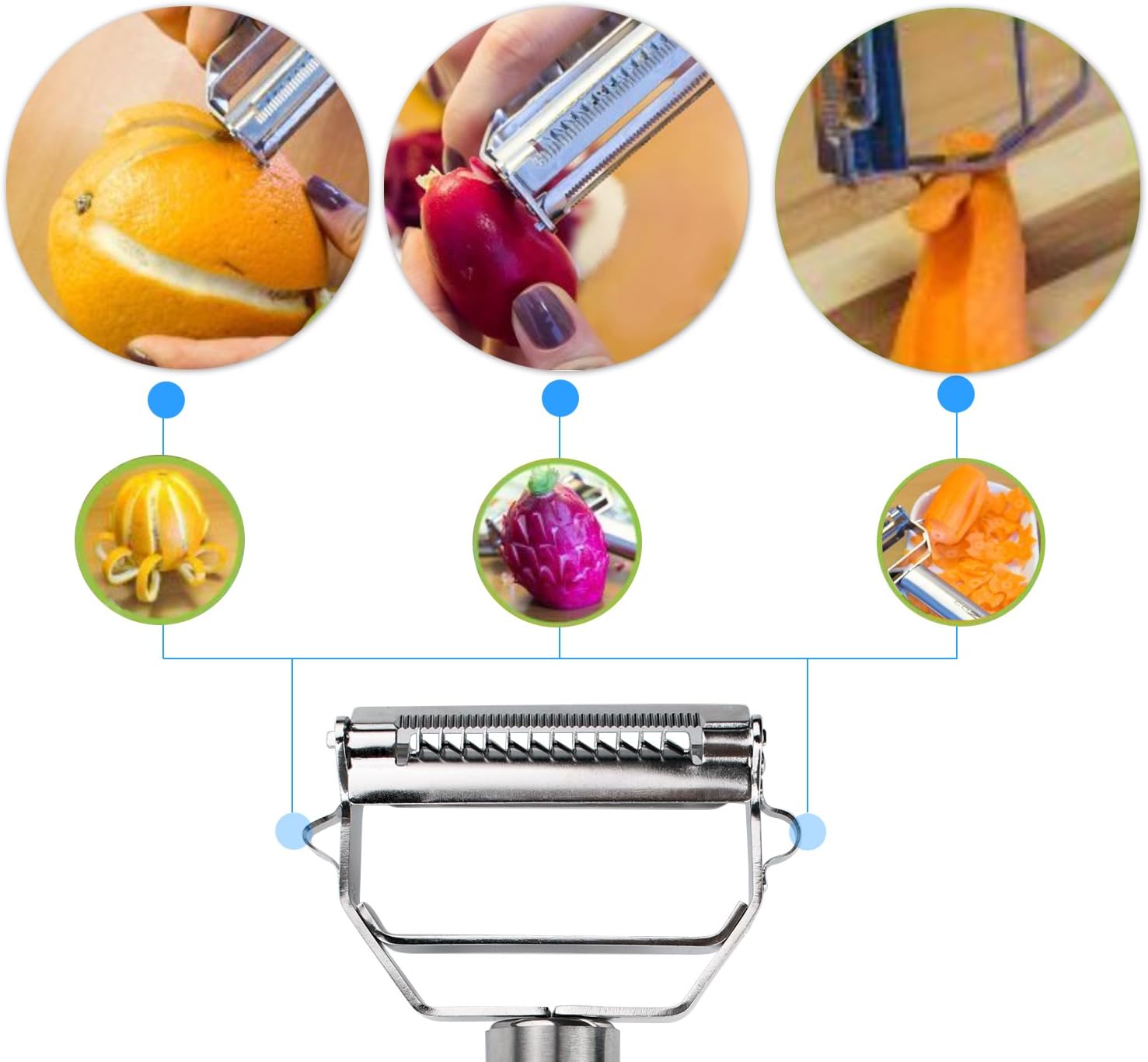 Sunkuka Julienne Peeler Stainless Steel Cutter Slicer with Cleaning Brush Pro for Carrot Potato Melon Gadget Vegetable Fruit