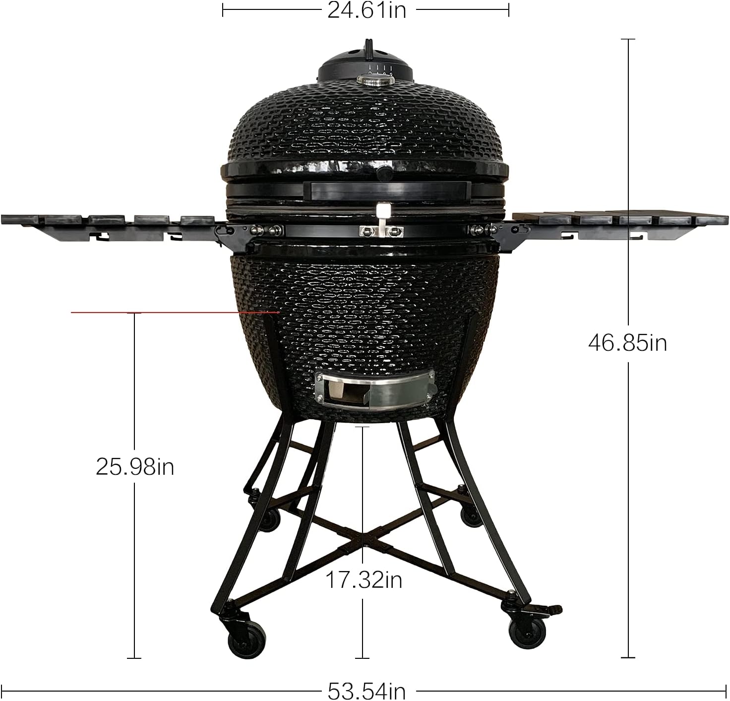 The spot/TOOPO 24inch Barbecue Charcoal Grill, Ceramic Kamado Grill with Side Table, Suitable for Camping and Picnic,Black