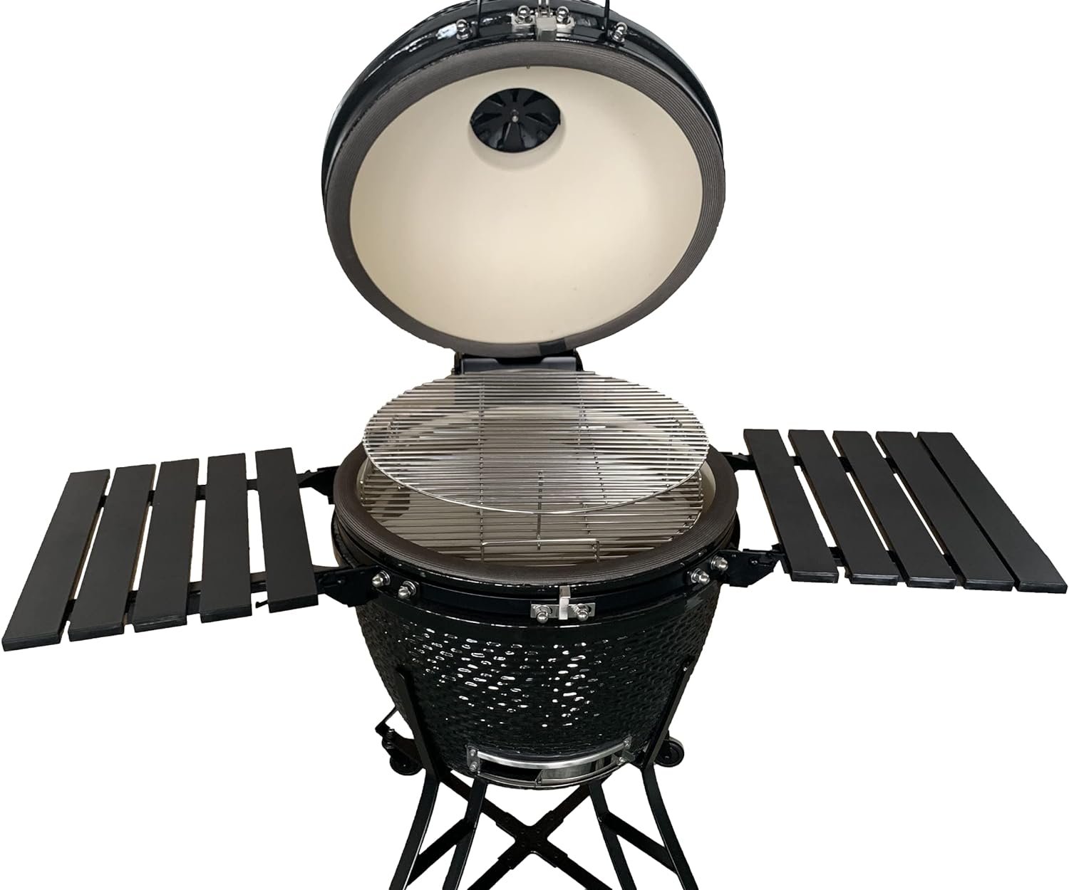 The spot/TOOPO 24inch Barbecue Charcoal Grill, Ceramic Kamado Grill with Side Table, Suitable for Camping and Picnic,Black