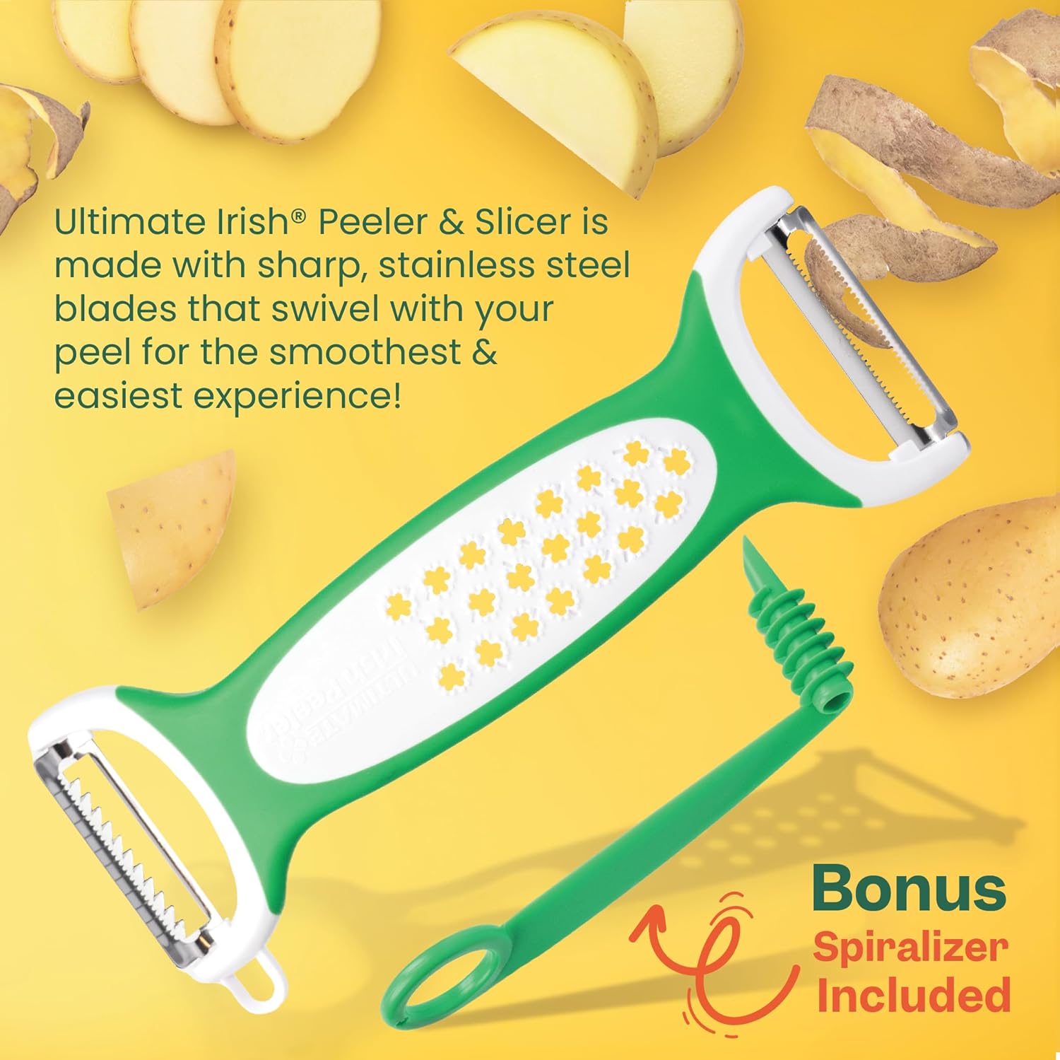 Ultimate Irish Peeler  Slicer – Ronnie Neville’s Original as Seen on TV 3 in 1 Kitchen Tool, Vegetable Peeler  Slicer, Stainless Steel Kitchen Tools, Cheese Slicer, Potato Peeler, Julienne Peeler