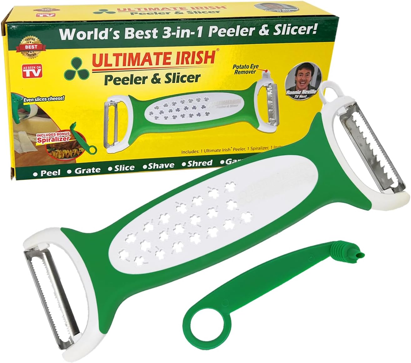 Ultimate Irish Peeler  Slicer – Ronnie Neville’s Original as Seen on TV 3 in 1 Kitchen Tool, Vegetable Peeler  Slicer, Stainless Steel Kitchen Tools, Cheese Slicer, Potato Peeler, Julienne Peeler