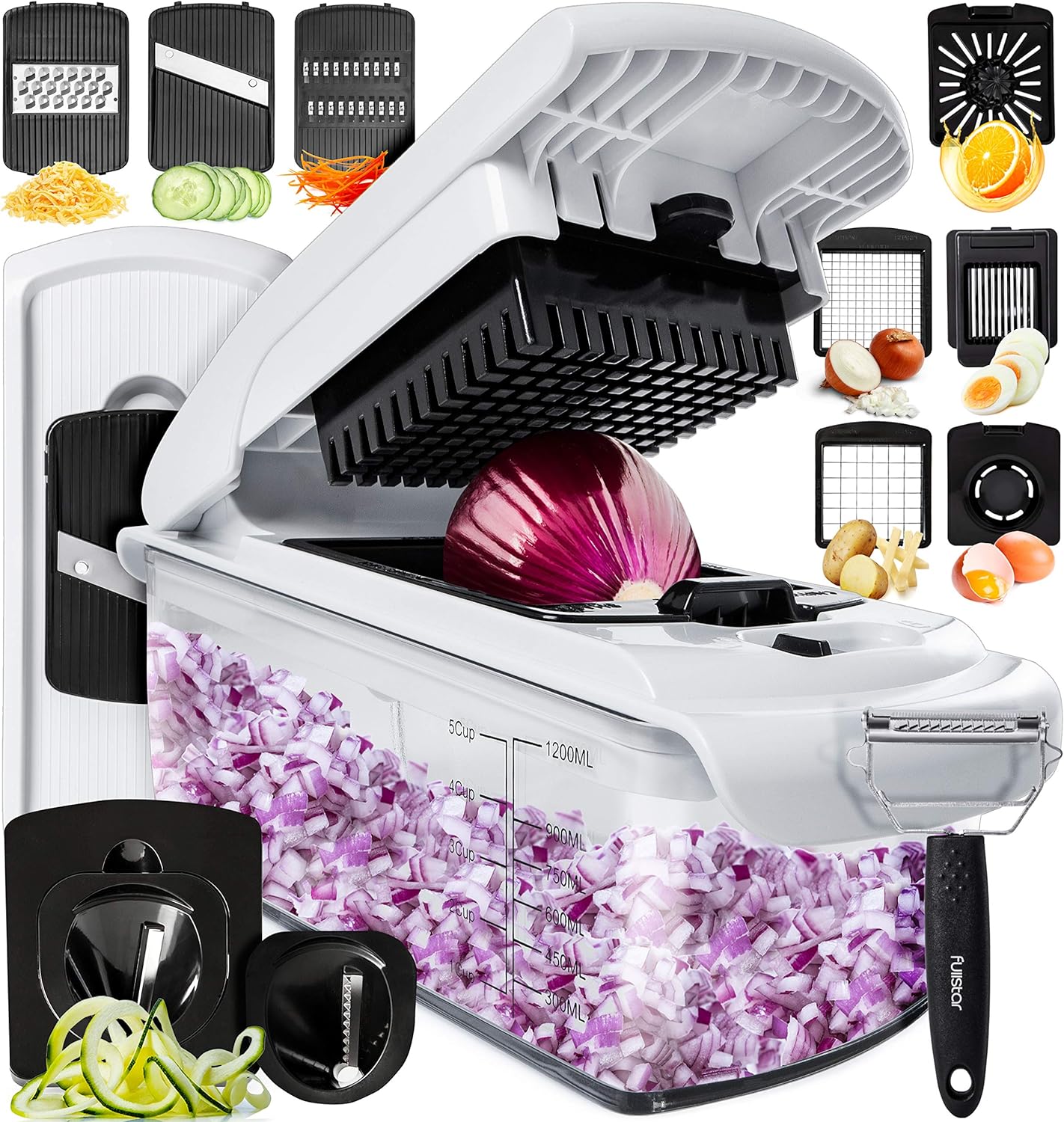 Vegetable Chopper Vegetable Cutter Kitchen Mandoline Vegetable Slicer - Food Onion Salad Veg Chopper Dicer Manual Mandolin Slicer (6-in-1 Mini Chopper - White)