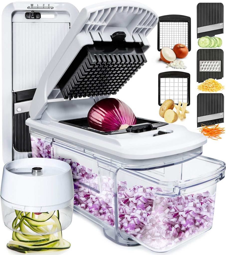 Vegetable Chopper Vegetable Cutter Kitchen Mandoline Vegetable Slicer - Food Onion Salad Veg Chopper Dicer Manual Mandolin Slicer (All-in-1 Chopper - White)