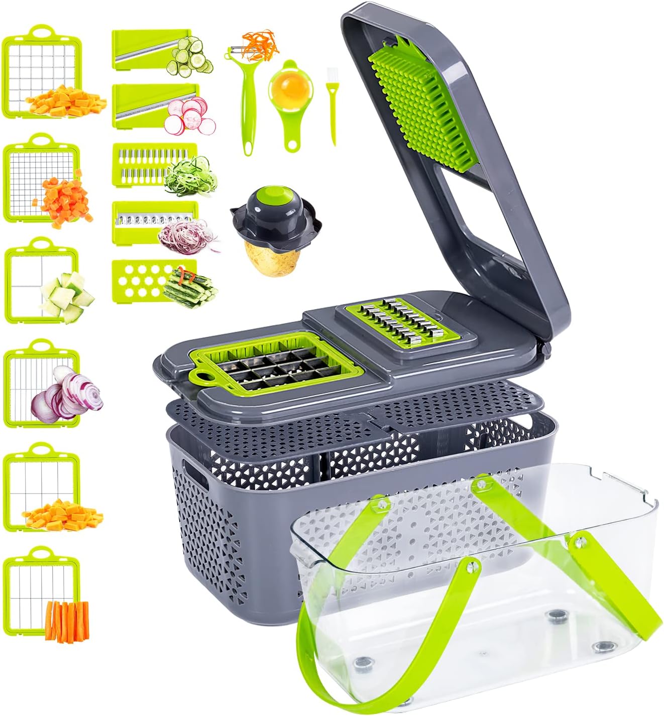 Vegetable Cutter 22-in-1, Mandoline Slicer with 13 Blades, with Container for Egg| Cheese Grater | Veggie Dicer | Onion Mincer Chopper