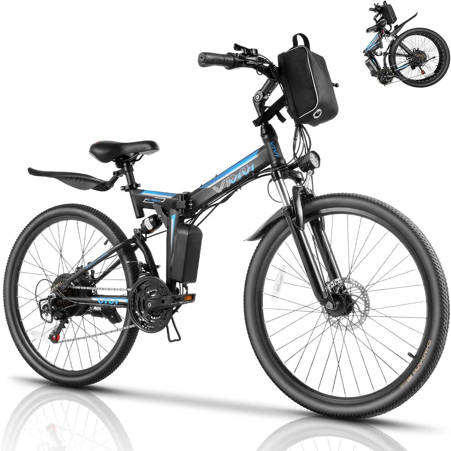 Vivi M026TGB Electric Bike 26 Electric Bike for Adults, Folding Electric Mountain Bike with 500W Motor, 48V Removable Lithium-Ion Battery, 21 Speed, 20MPH, Up to 50 Miles, Dual Shock Absorber